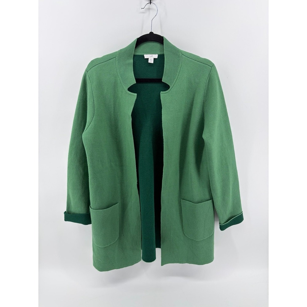 J Jill, Open Front Cardigan, Pockets Knit Two Tone Green, Sweater, Size Small P